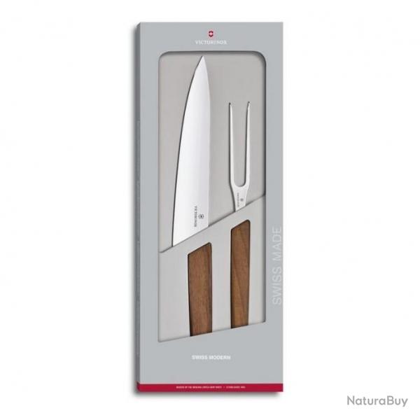 Coffret dcouper "Swiss Modern" (2 pices) noyer [Victorinox]