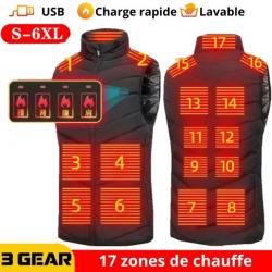 Veste chauffante d'hiver électrique pour homme - 17 zones chauffantes - LIVRAISON OFFERTE