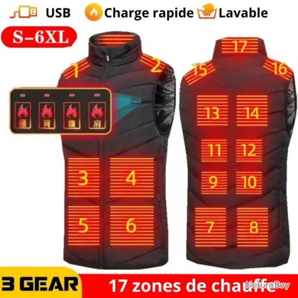 Veste chauffante d'hiver lectrique pour homme - 17 zones chauffantes - LIVRAISON OFFERTE