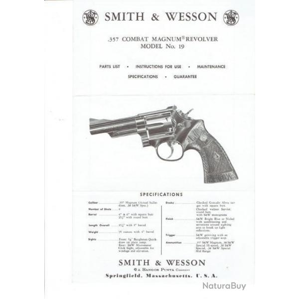 notice SMITH WESSON modle 19 (envoi par mail) - VENDU PAR JEPERCUTE (m2153)