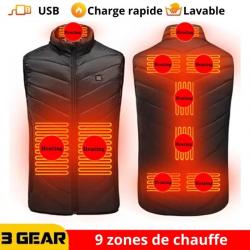 Veste chauffante d'hiver électrique pour homme - 9 zones chauffantes - LIVRAISON OFFERTE