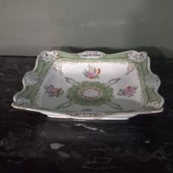 Porcelaine Hollohaza vintage  ancien plat vert en porcelaine  1970