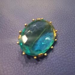 ancienne broche en verre  couleur aigue marine  1950