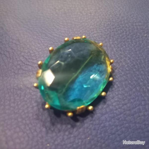 ancienne broche en verre  couleur aigue marine  1950