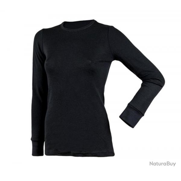 Maillot pure laine mrinos noir manches longues femme Noir ou cru noir  M (mdium)