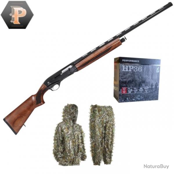 Pack chasseur ! Fusil semi automatique Ege Arms FX12 bois cal.12/76 canon 71cm + mun + tenue