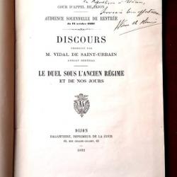 Le duel sous l'Ancien Régime 1892 EO par Vidal de Saint-Urbain