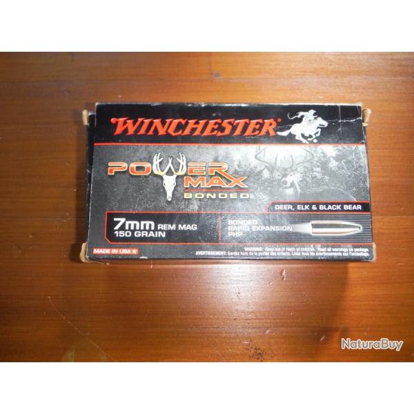 1 boite de 6 munitions calibre 7 mm Remington Magnum 150 grains Winchester Power Max Bonded