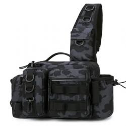 Sac à Dos de Pêche à la Mouche - Sac de Rangement d'Équipement avec Porte-Canne Intégré Noir Camo