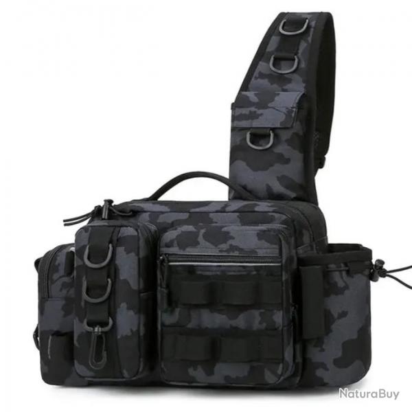 Sac  Dos de Pche  la Mouche - Sac de Rangement d'quipement avec Porte-Canne Intgr Noir Camo