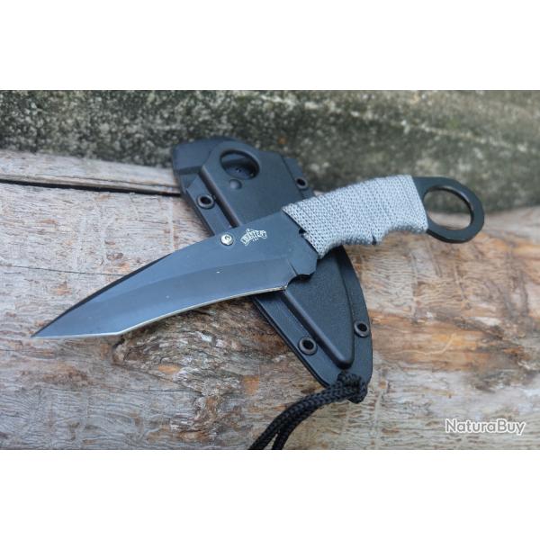 Couteau de Cou Karambit Tactical Urban Lame Acier Inox Manche COrde Etui Nylon Rigide Cordelette