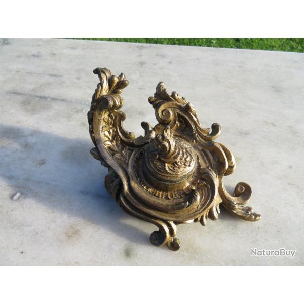 Ancien encrier Bronze/Laiton dor patin de style rocaille a dcor de feuillages - FRANCE(Vers 1900)