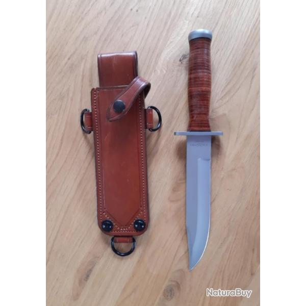 Couteau fixe Fox Knives Marines Combat et son tui cuir artisanal