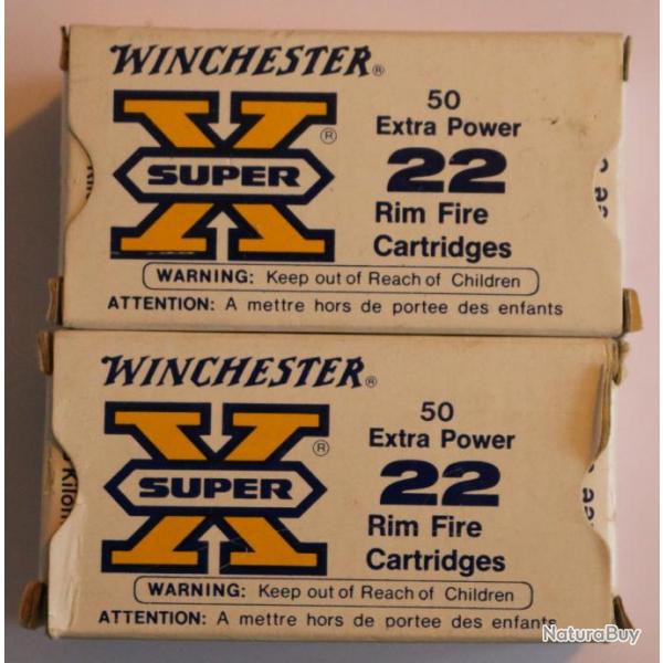 100 (2x50) cartouches .22 WMR (.22 MAGNUM) WINCHESTER "SUPER X" HOLLOW POINT - EXTRA POWER