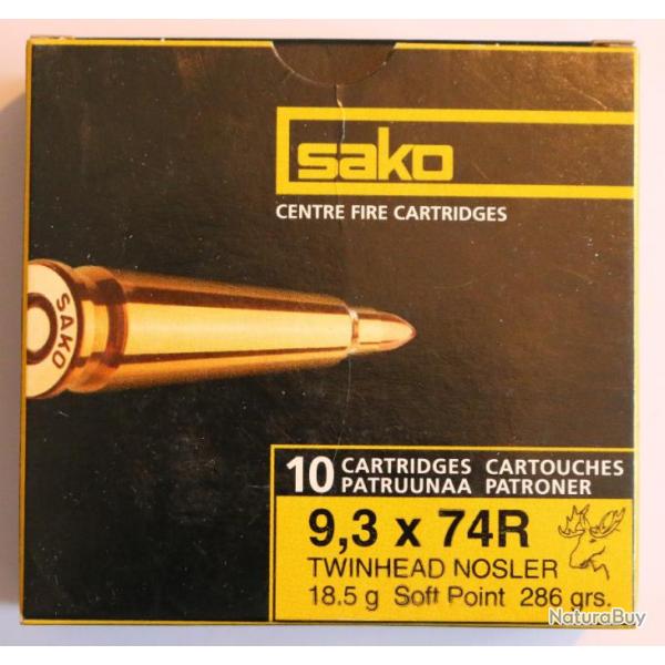 10 cartouches 9.3 x 74 R - SAKO - TWINHEAD NOSLER - 286 grains