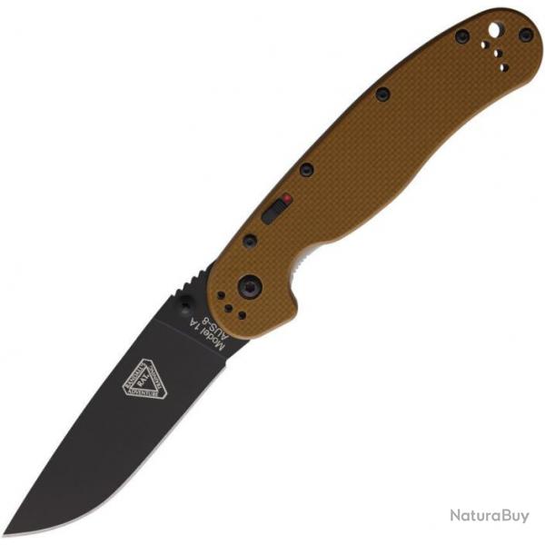 ON8871TN Couteau Ontario RAT IA Tan Semi Automatique A/O G10 Lame Acier AUS-8 Linerlock Clip