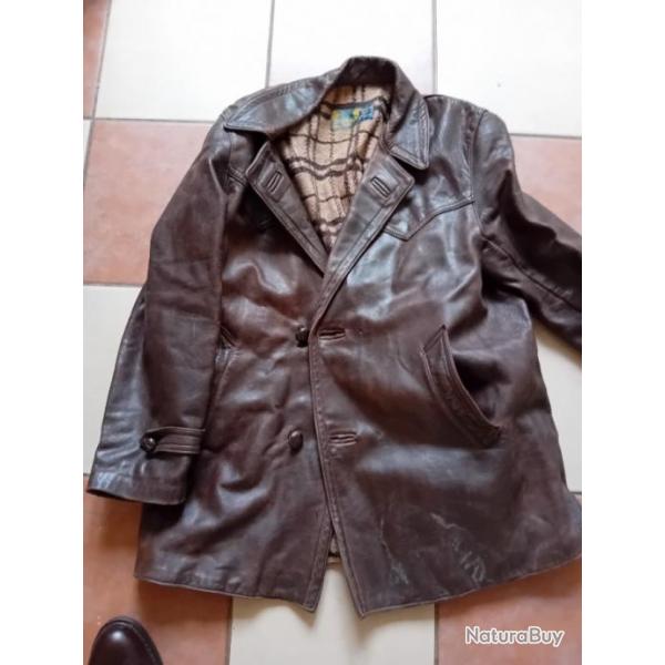 Veste canadienne cuir vintage brun SUPERBE WWII  Rsistance FFI Maquis Taille L