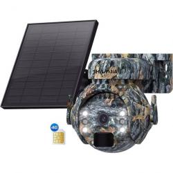 Caméra Chasse Camouflage Réseaux 4G PTZ360° Solaire 4MP Vision Nocturne Surveillance Notice Français