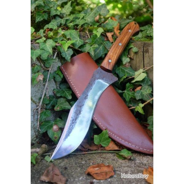 Couteau de Gaucho Argentin Bowie Lame Acier Carbone 1075 Etui Cuir Manche Bois Fabric Artisanale