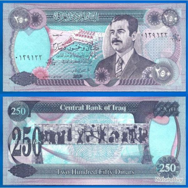 Iraq 250 Dinars 1990 Neuf Irak Billet Dinar Hussein