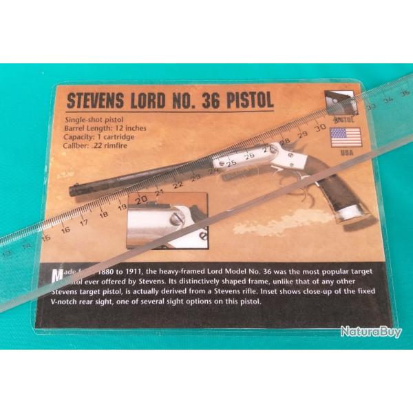 Fiche pistolet  "STEVENS" 22 rimfire plastifie