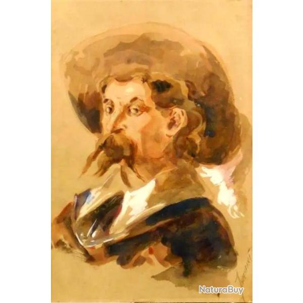 Portrait de Mousquetaire   Aquarelle et gouache signe Alexandre DUPENDANT (1833-1884)