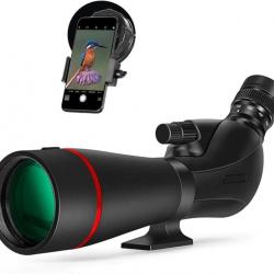 Longue-Vue 20-60x 80mm Ed avec Adaptateur Smartphone  pour Tir sur Cible l'Observation Noir