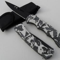 Grand Couteau Automatique Camouflage Lame Acier 10,5 Cm Manche Acier 13,5 Cm Chasse Pêche Bivouac