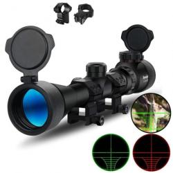 Lunette 3-9X40 Réticule Vert-Rouge Colliers Rail 11mm Chasse Battue Tir Tactique Bestsight