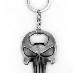 Porte-clés crane Punisher décapsuleur métal argenté