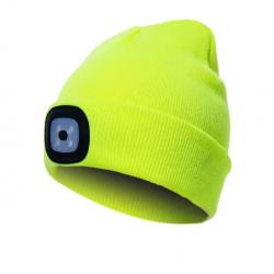 Bonnet Chaud à LED Rechargeable Lampe Frontale Unisexe Idéal Vélo et Randonnée Jaune Fluo