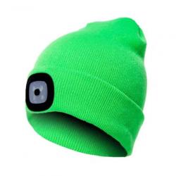 Bonnet Chaud à LED Rechargeable Lampe Frontale Unisexe Idéal Vélo et Randonnée Vert Fluo