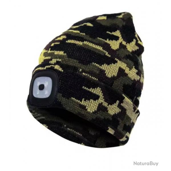 Bonnet Chaud  LED Rechargeable Lampe Frontale Unisexe Idal Vlo et Randonne Camouflage