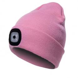 Bonnet Chaud à LED Rechargeable Lampe Frontale Unisexe Idéal Vélo et Randonnée Rose