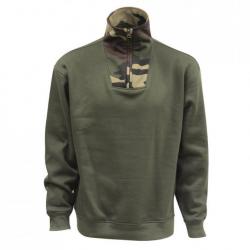 PROMO Sweat col zippé kaki + empiècements camo CE Taille 3