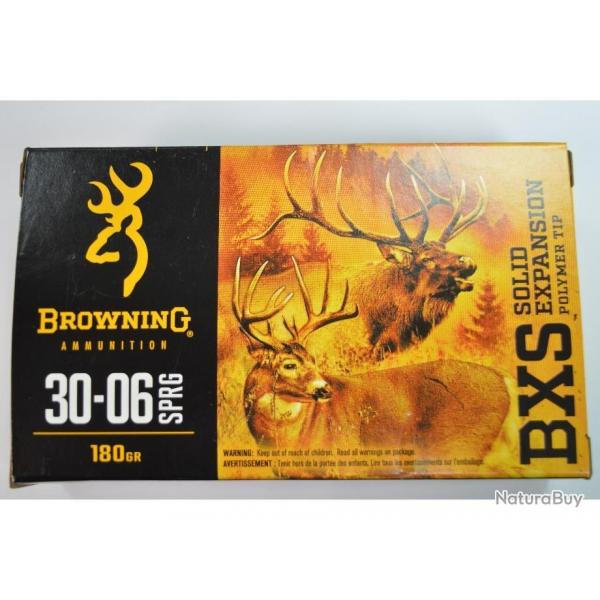 1 BOITE DE 20 MUNITIONS BROWNING  CALIBRE 30-06  OGIVE BXS 11.7 G / 180 GR NEUVE