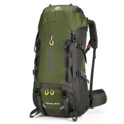 Sac à Dos de Camping Etanche de Grande Capacité Voyage Randonnée Plein Air Trekking 70L Vert