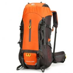 Sac à Dos de Camping Etanche de Grande Capacité Voyage Randonnée Plein Air Trekking 70L Orange