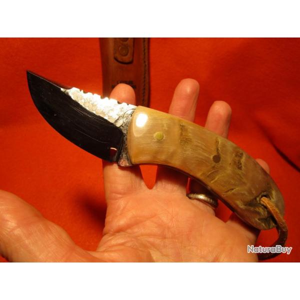 COUTEAU ARTISANAL forg CLAW SKINNER ATELIER DE L'OURS NOIR chasse camping rando corne de blier