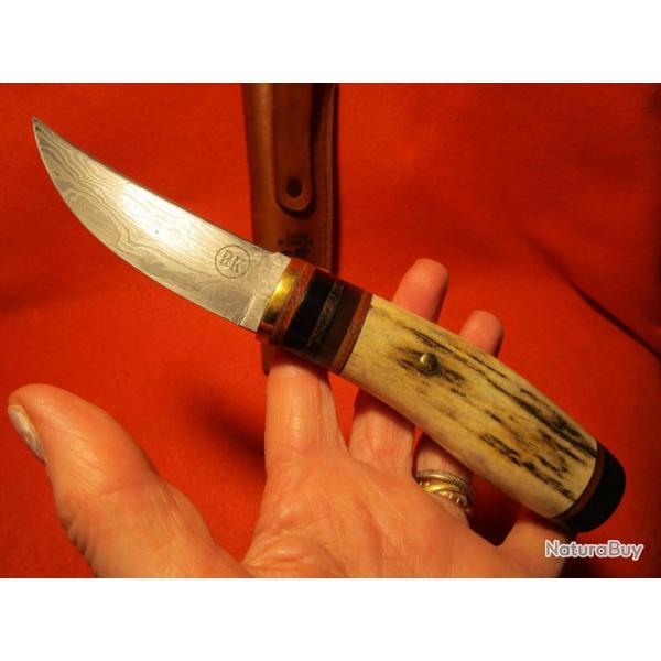 COUTEAU ARTISANAL forg DROP POINT ATELIER DE L'OURS NOIR chasse camping rando bois de cerf DAMAS