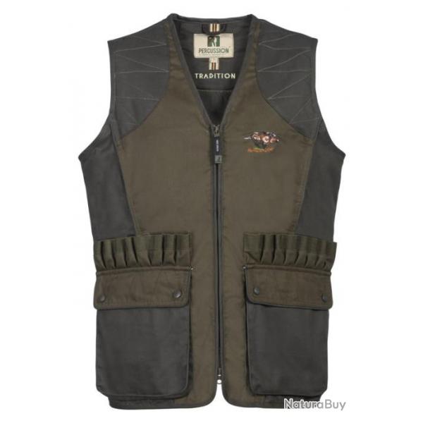 Gilet chasse tradition brode 2XL KAKI-PERCUSSION