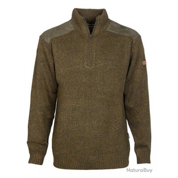 Pull chasse brode col cheminee XL KAKI SANGLIER