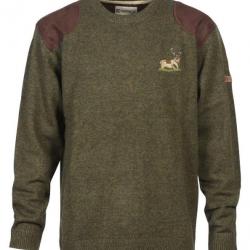 Pull chasse brode col rond KAKI CERF