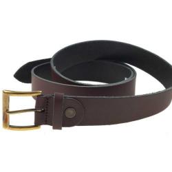 Ceinture cuir marron januel, boucle bronze, 120x3,5cm, 7 trous, réglable en long