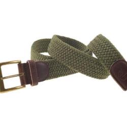 Ceinture tresse élastique verte januel, boucle bronze, 90x3,5cm