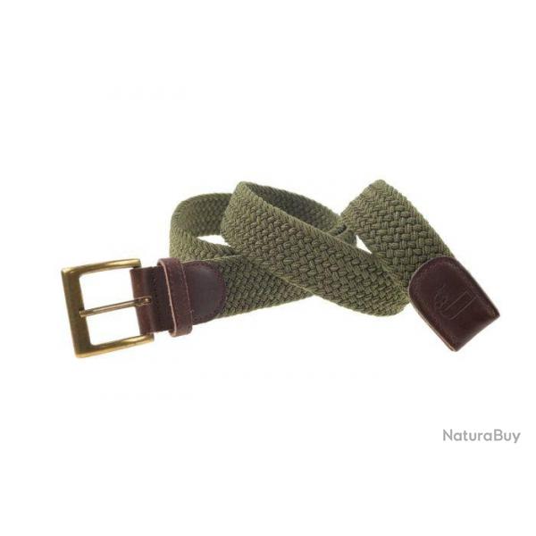 Ceinture tresse lastique verte januel, boucle bronze, 90x3,5cm