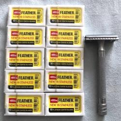 Feather New HI-Stainless FH-10-2X + rasoir lot de 9 paquets de 10 lames rasoir manuel