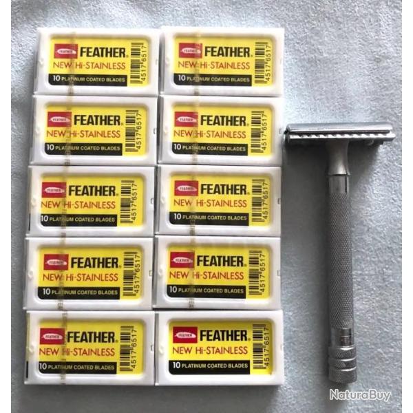 Feather New HI-Stainless FH-10-2X + rasoir lot de 9 paquets de 10 lames rasoir manuel