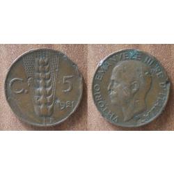 Italie 5 Centesimi 1921 Emanuelle 3 Lire Piece Lires