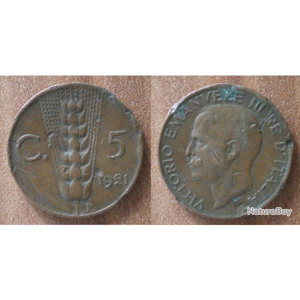 Italie 5 Centesimi 1921 Emanuelle 3 Lire Piece Lires